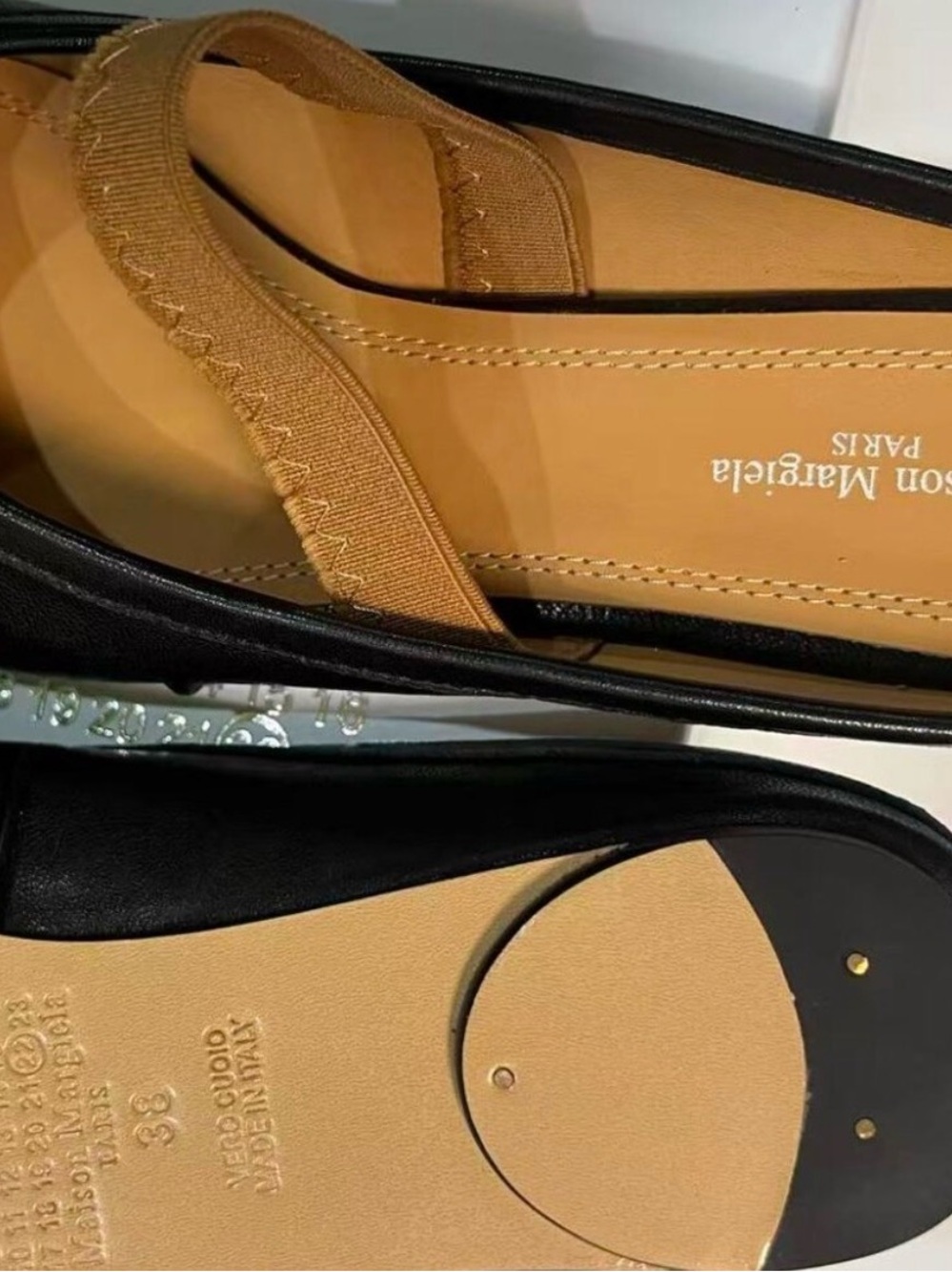 NEW Maison Martin Margiela Black Leather Tabi Mary Jane Flats with Tan Insole - Picture 4 of 8